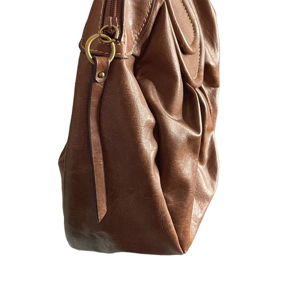 Liz & Co Women's Brown Satchel Handbag Faux Leather Slouchy Hobo Zip Top Large - Picture 4 of 9